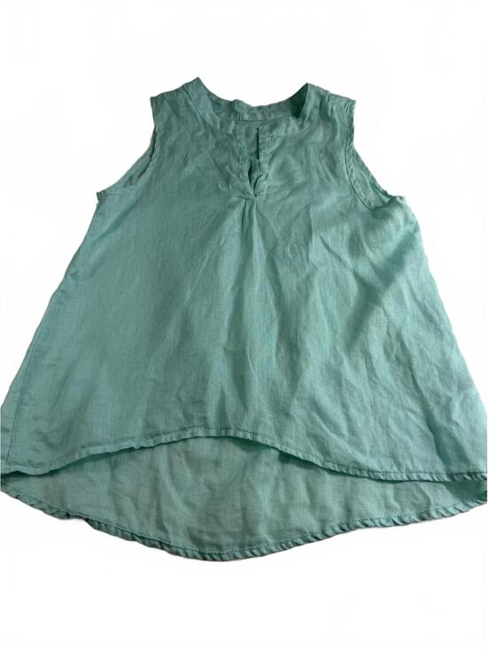 Cp Shades Tops - CP SHADES 100% Linen tourquise sleeveless high low top